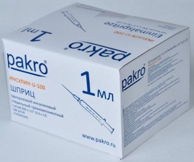 1 мл трехкомпонентный шприц Pakro инсулиновый U100 , с иглой 0,3х13, 100 шт купить оптом в Кирове